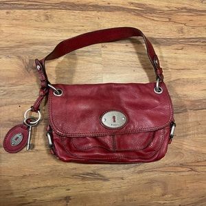 Vintage Fossil Red Leather Shoulder Bag